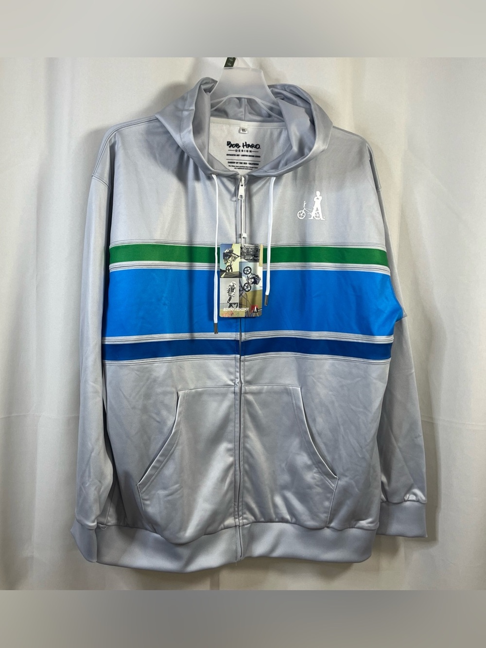 NWT  BOB HARO Design Freestyler Athletic Zip-up Hoodie Sweatshirt 80's Style XL